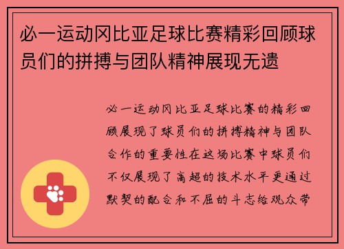 必一运动冈比亚足球比赛精彩回顾球员们的拼搏与团队精神展现无遗